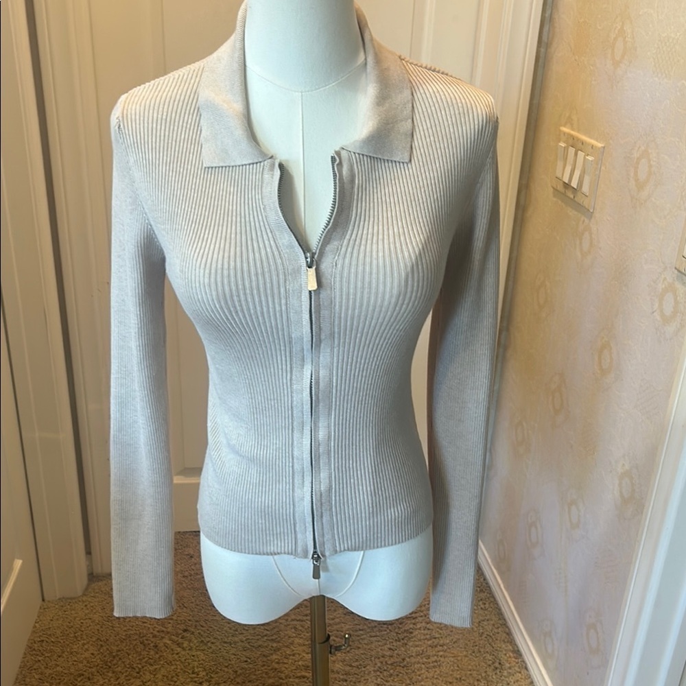 Hippie Rose Light Gray Ribbed Cardigan